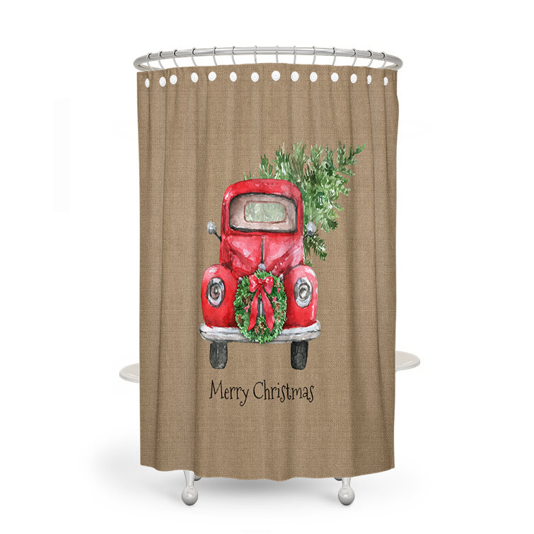 The Holiday Aisle® Christmas Tree And Wreath Hauled By Red Truck Shower